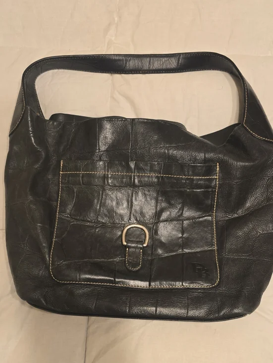 Dooney & Bourke Black Leather Shoulder Bag with Front Pocket