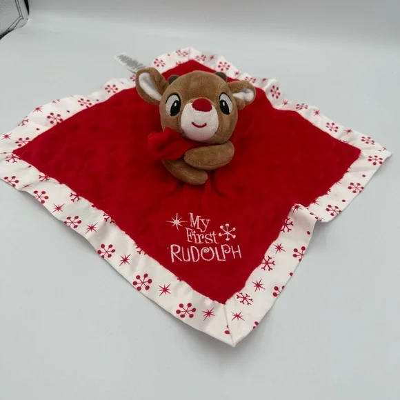 My First Rudolph The Red Nose Reindeer Lovey Security Red Baby Blanket Christmas