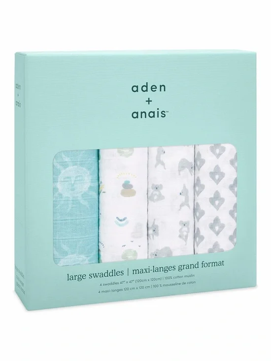 aden + anais 4-Pack Classic Swaddling Cloths “Now & Zen” NEW IN SEALED BOX 🐨‎