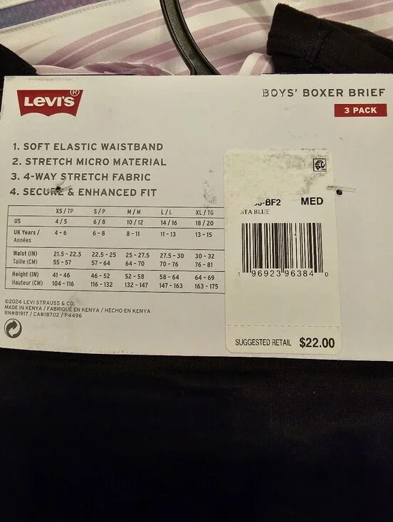 Levi's Boys' Black Boxers with Various Blue Logo Waistbands. Youth 10-12. NWT