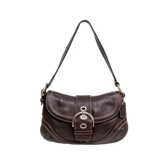 Coach Soho Dark Brown Leather Buckle Flap Shoulder Bag F10909 Small Hobo