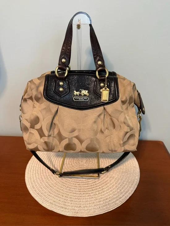 Coach Madison Audrey Op Art sateen satchel in khaki and brown