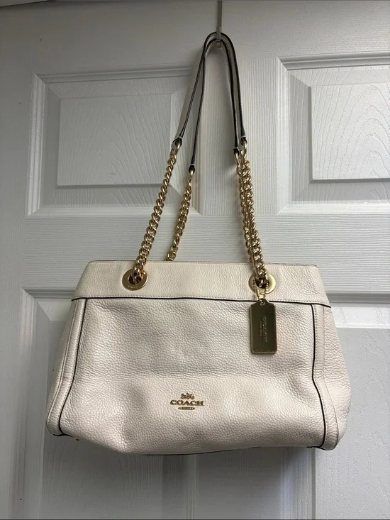 Coach Cream Pebbled Leather Shoulder Bag with Gold Hardware