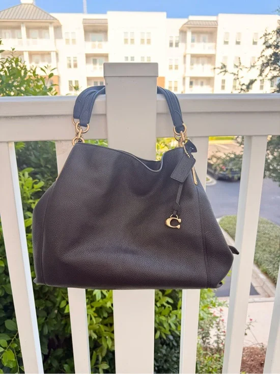 Coach Black Pebbled Leather Shoulder Hobo with Gold Hardware