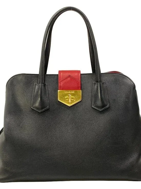 PRADA BN2755 Black Red Saffiano Leather Handbag