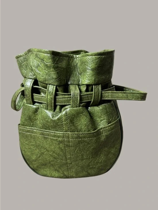 Olive Green Drawstring Bucket Bag