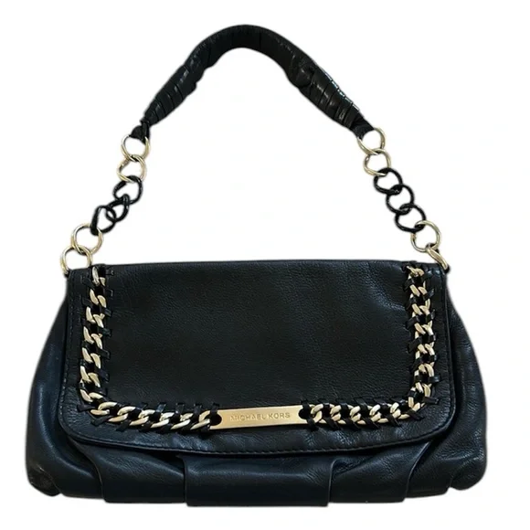 Michael Kors Black Leather Chain Shoulder Clutch