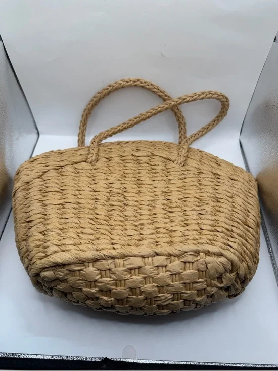 Woven Straw Shoulder Bag Polka Dot Lined Boho Summer Purse