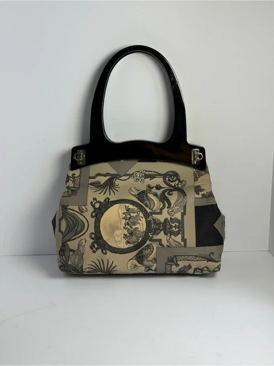 Salvatore Ferragamo Convertible Archival Scarf-Print Canvas Top Handle Bag