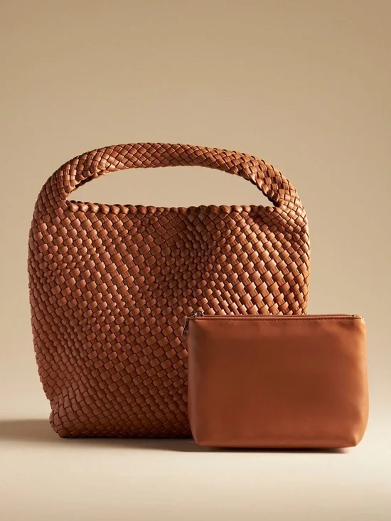 Anthropologie Antik Kraft Woven Faux Leather Slouchy Bag