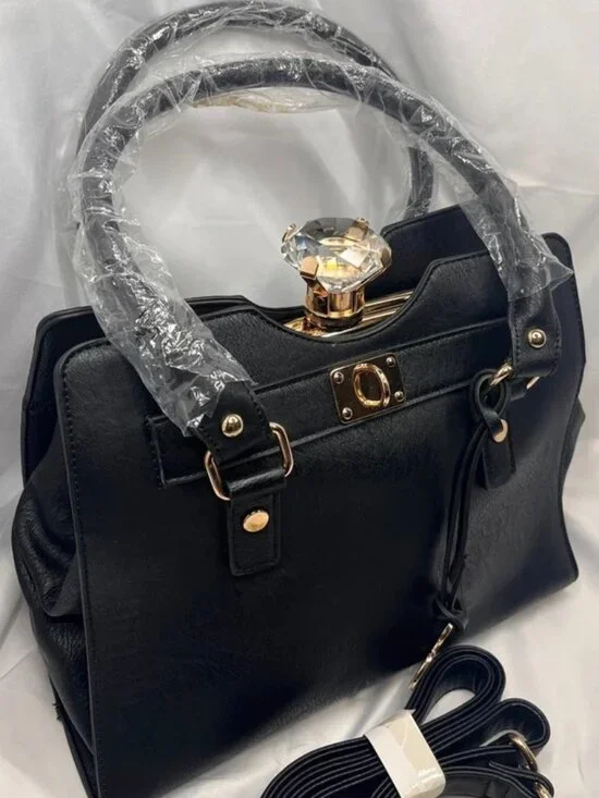 Amy & Joey Black Bling Rhinestone Satchel Purse Crystal Clasp New with tags