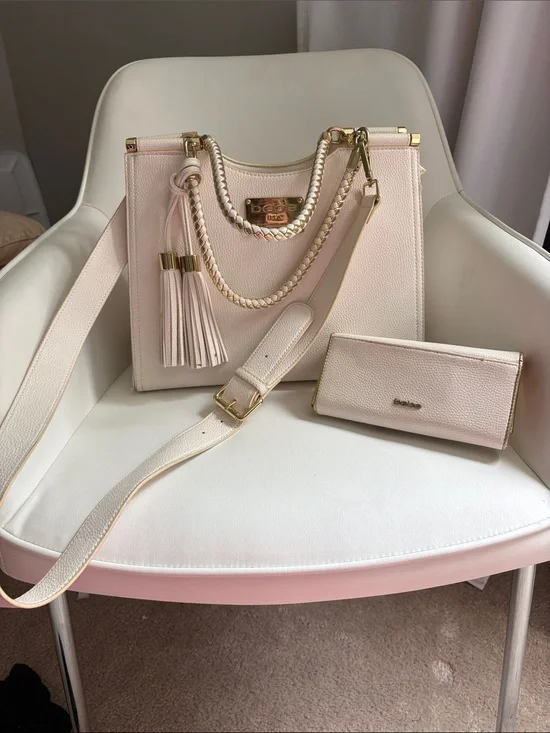 Bebe Leather Shoulder Bag with Tassel & Matching Wallet