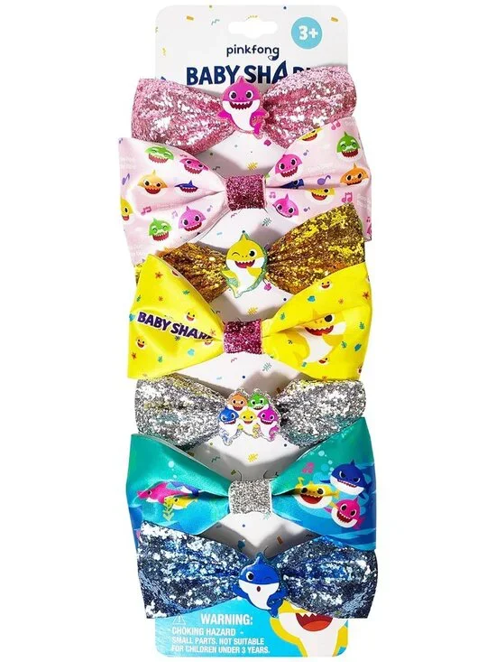 Baby Shark Kids Hair Bows - Hair Accessories Gift Set - 7 Pcs 4 Inch Bundle - Ha