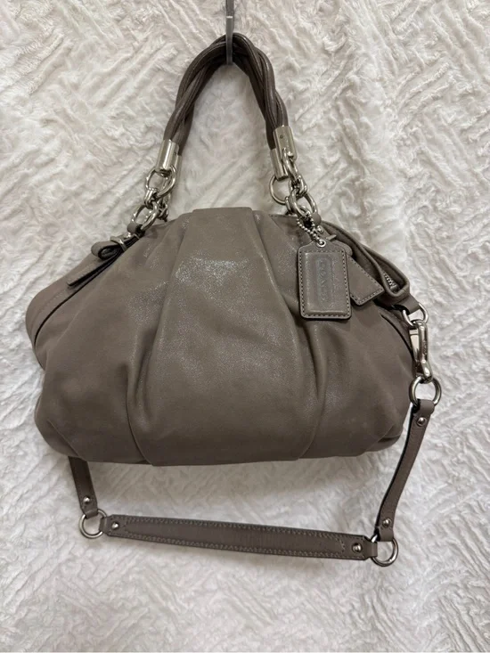 Y2K Coach Gray Leather Pleated Shoulder Bag