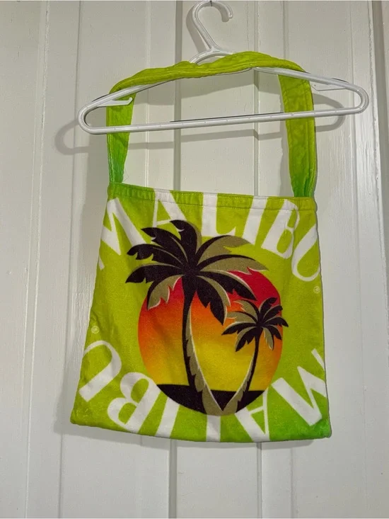 Malibu Tropical‎ Palm Print towel Shoulder Bag in Lime Green beach bag 14x13