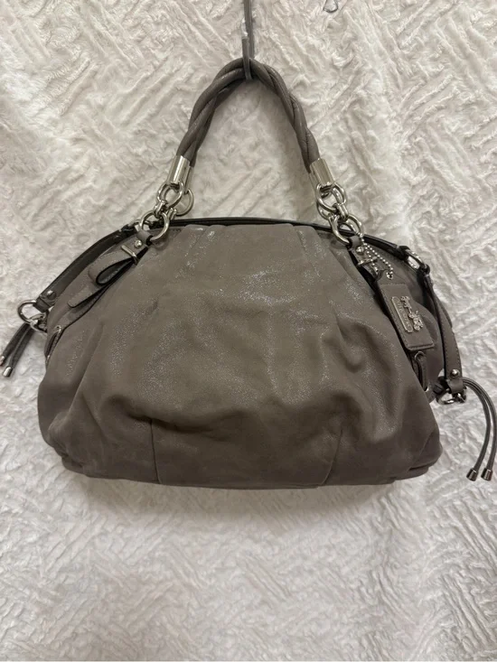 Y2K Coach Sparkly Gray Leather Shoulder Bag with Braided Handles