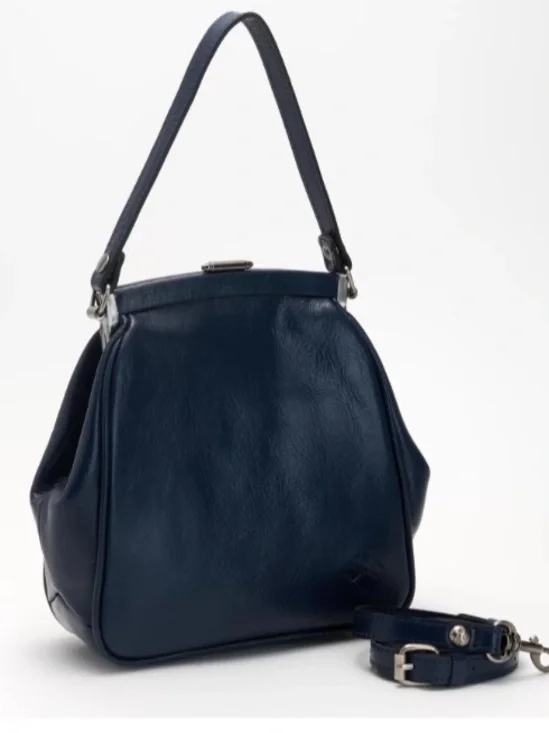 NWT Patricia Nash Classic Navy Leather Frame-Top Shoulder Bag
