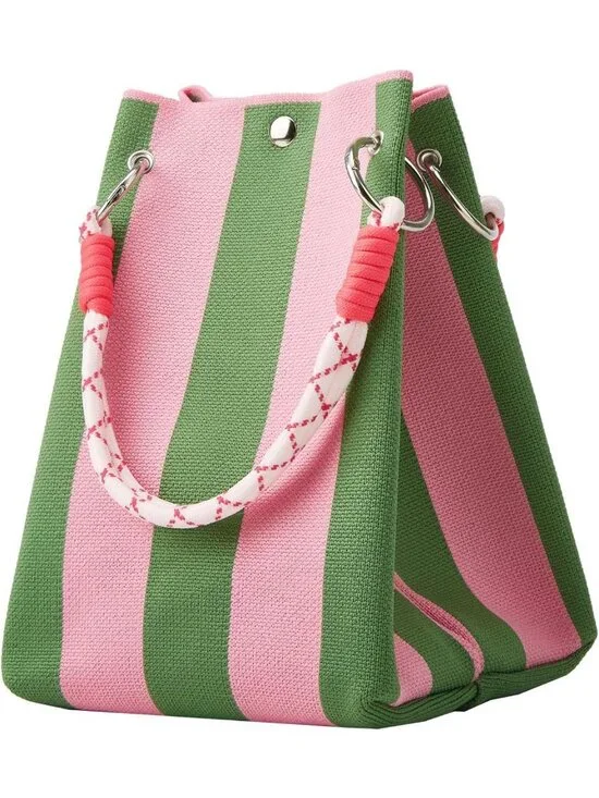 Lightweight Striped Crochet Mini Tote Bag - Small Shoulder Purse for Beach