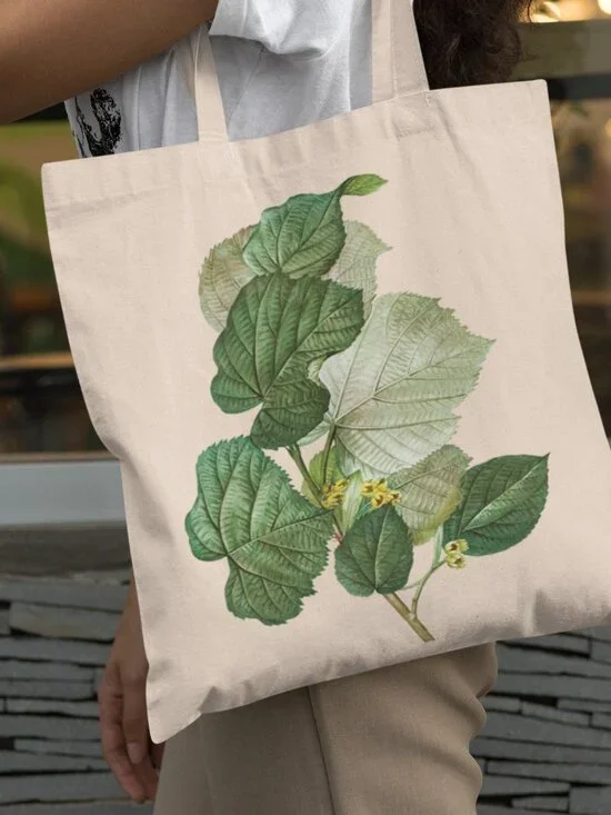 Round-Leaved Linden Vintage Floral Print Graphic Canvas Tote Bag