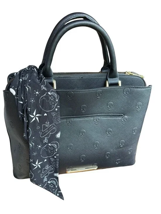 Betsey Johnson Skull Embossed Tote Bag Black Faux Leather LIMITED EDITION