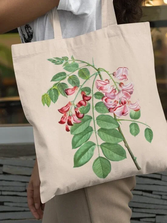 Robinier Rose Vintage Floral Print Graphic Canvas Tote Bag