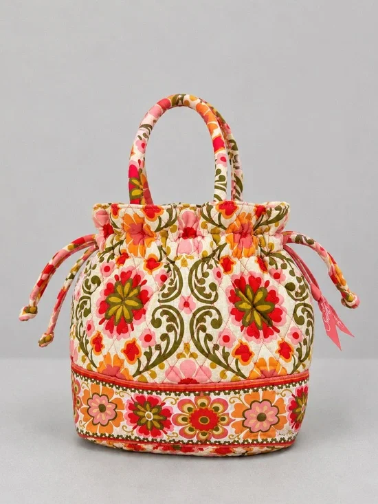 Vera Bradley Folkloric Emma Drawstring Bucket Bag Floral Retired Prairie Quilted