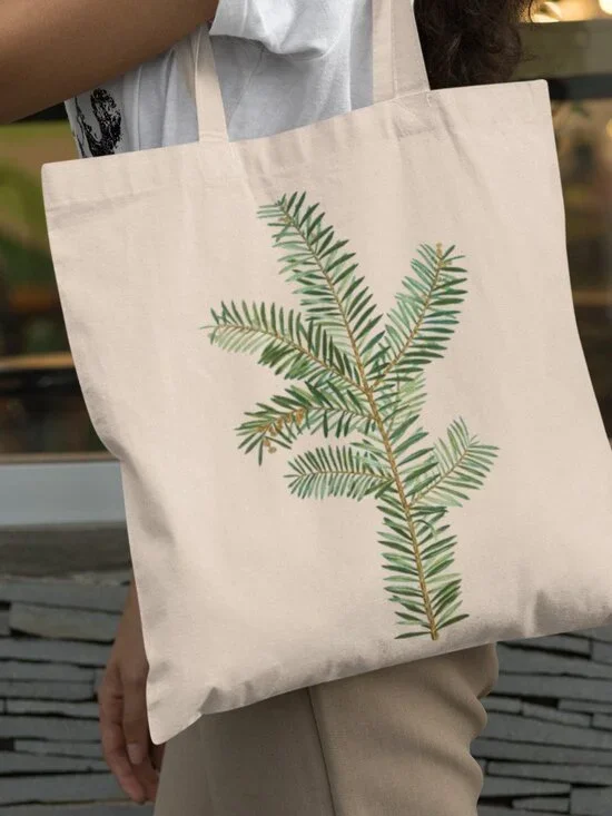 English Yew Vintage Botanical Print Graphic Canvas Tote Bag