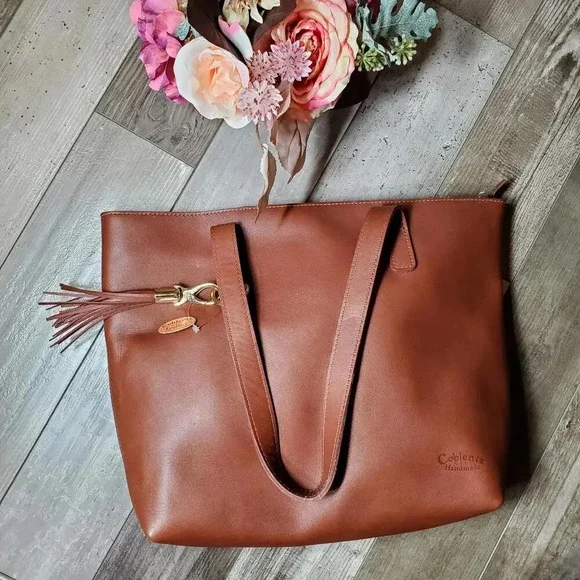 NWT Coblentz U.S.A. Handmade Large Leather Zippered Sierra Tote Bag
