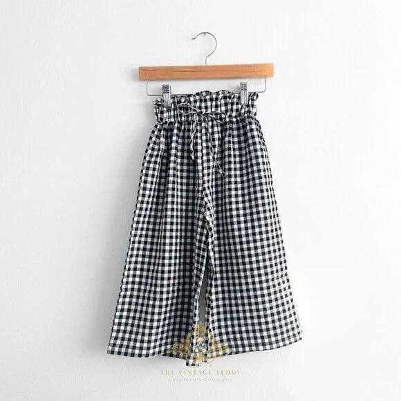 NWT Pretty Little Girls Wide Leg Pants Relaxed Fit Gingham Black & White 18-24M
