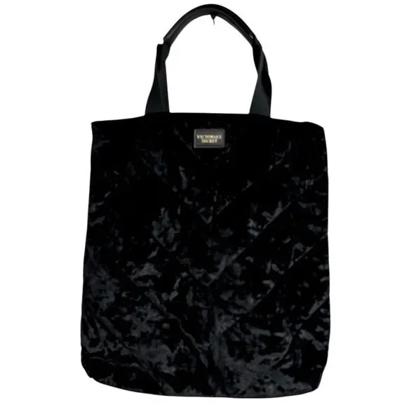 Victoria's Secret Black Velvet Tote Shoulder Bag NWOT