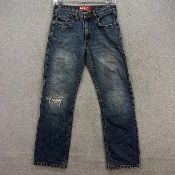 Levis 514 Slim Straight Jeans Kids Boys 14 Blue Denim Pant Ripped Distressed Y2K