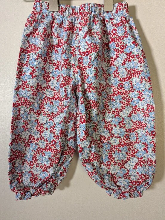 Vintage Floral Red White Blue Bloomer Pants Elastic Waist & Ankle Sz 9 Months
