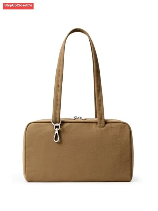 Lightweight Nylon Bowler Tote Bag with Keychain Clip Shoulder Purse