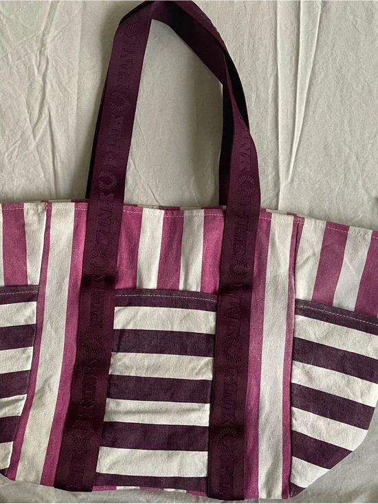 PINK Victoria's‎ Secret Striped Canvas Tote in Berry and White