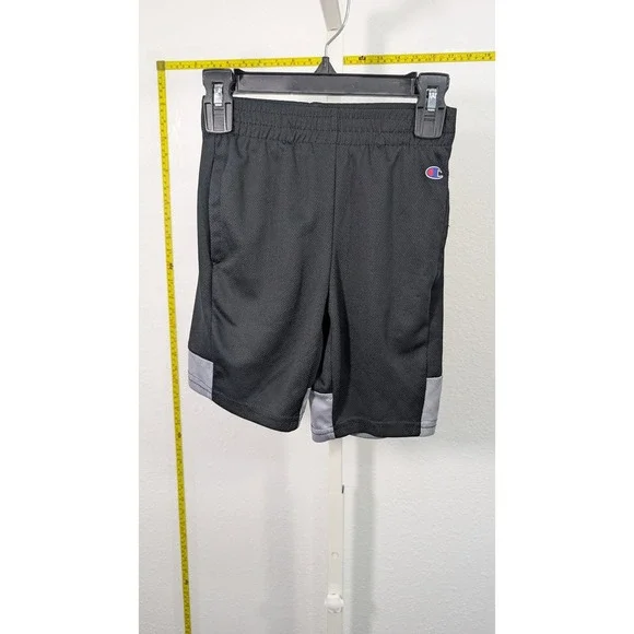 Champion Boys Black‎ Mesh Athletic Shorts Size 5/6 Grey Colorblock Logo Pockets