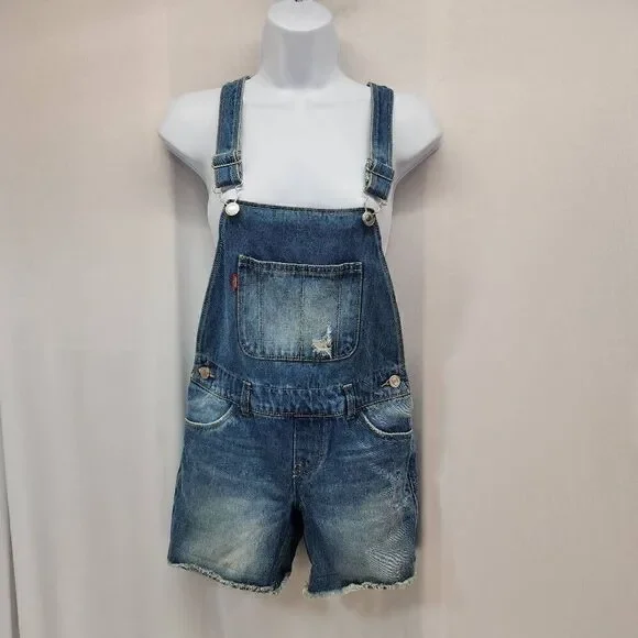 Levi's Girls Size 10 Shortalls Denim Vintage Waters Medium Wash Overalls T