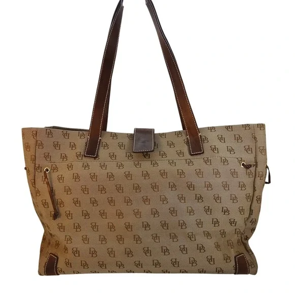 Dooney & Bourke Signature Canvas Double Handle Tote Bag Khaki/Brown leather trim