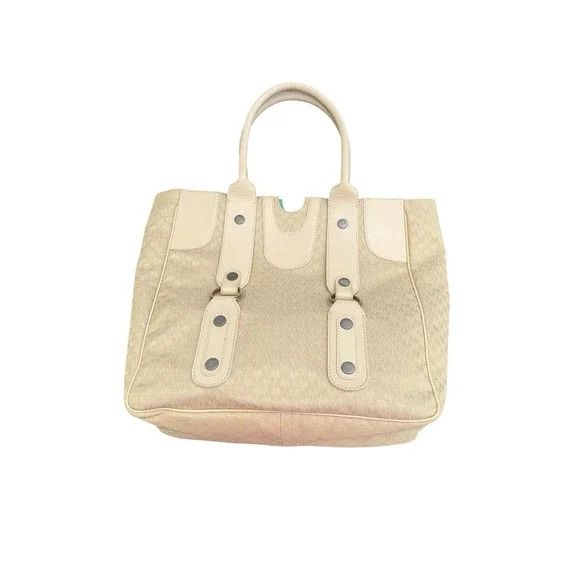 NWT‎ Vintage MAX MARA Beige Canvas Leather Studded Monogram Tote Mid 2000 Y2K