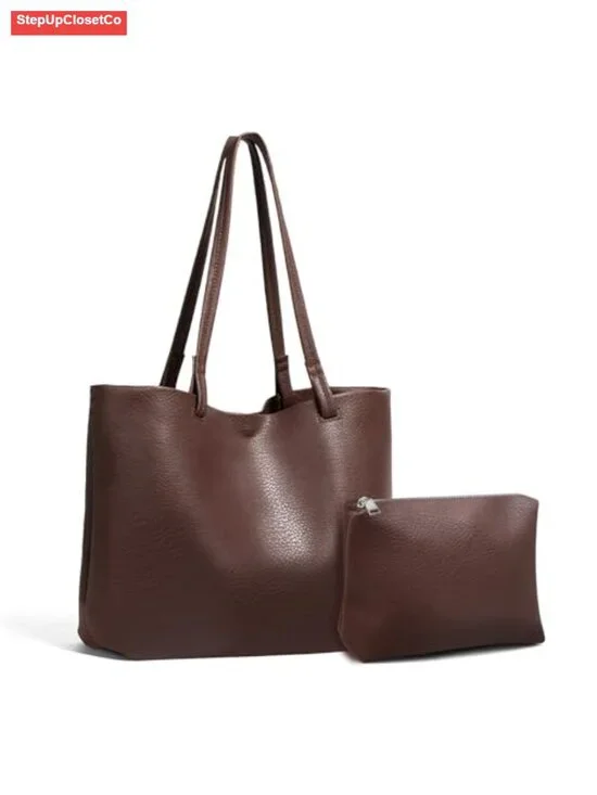 Medium Vegan Leather Tote Bag with Coin Purse for Women Work