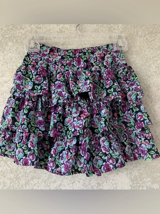 Place Girls Purple Floral Ruffled Skater Skirt Kids‎ 7/8 Medium