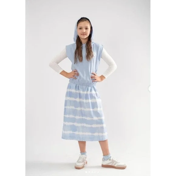 Teela Kids Maxi Skirt Blue Tie Dye Elastic Waist Drawstring‎ Size 14