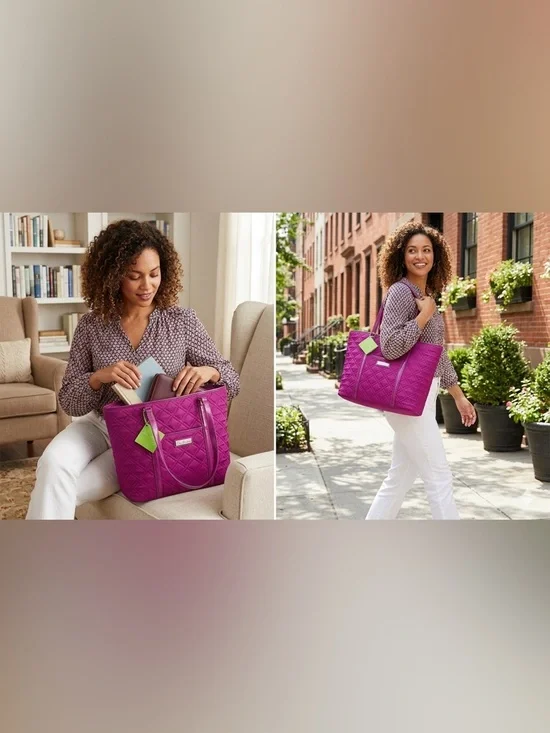Vera Bradley Quilted Magenta Tote Satchel Bag with Patent Trim- NWT