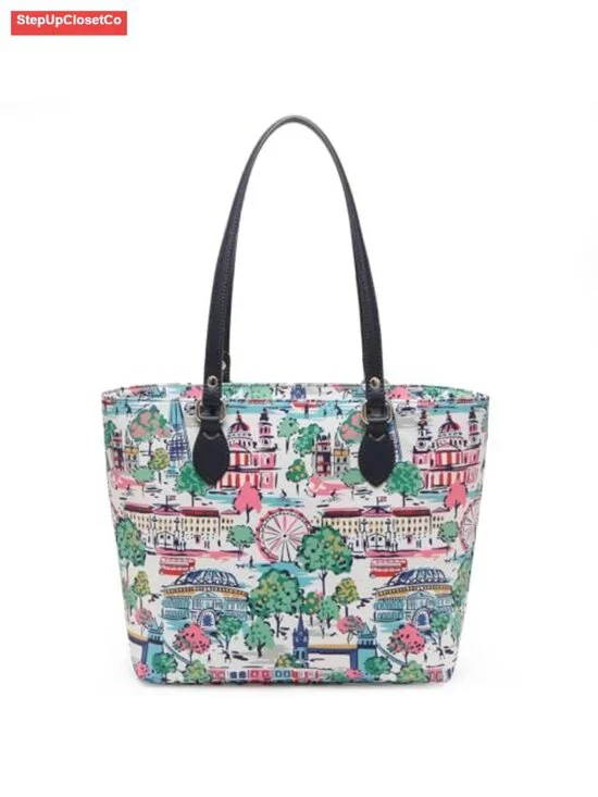 Waterproof Nylon Tote Bag with Zipper and Pockets for Women, Floral Purses