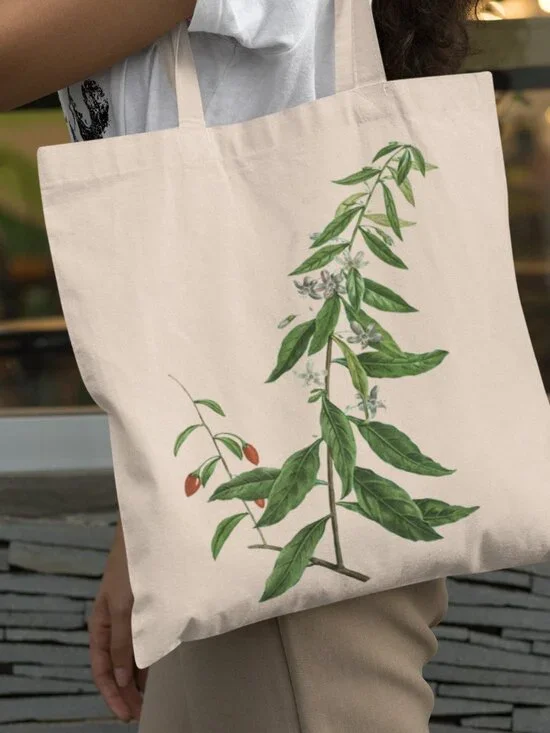 Chinese Boxthorn Vintage Floral Print Graphic Canvas Tote Bag