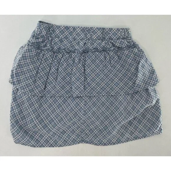 Abercrombie Kids Girl’s Blue Tiered‎ Plaid Print Mini Skort Skirt Sz 9/10