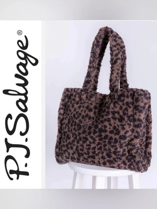 P.J. Salvage Animal Print Sherpa Tote Bag Large /Brown . New with Tags.