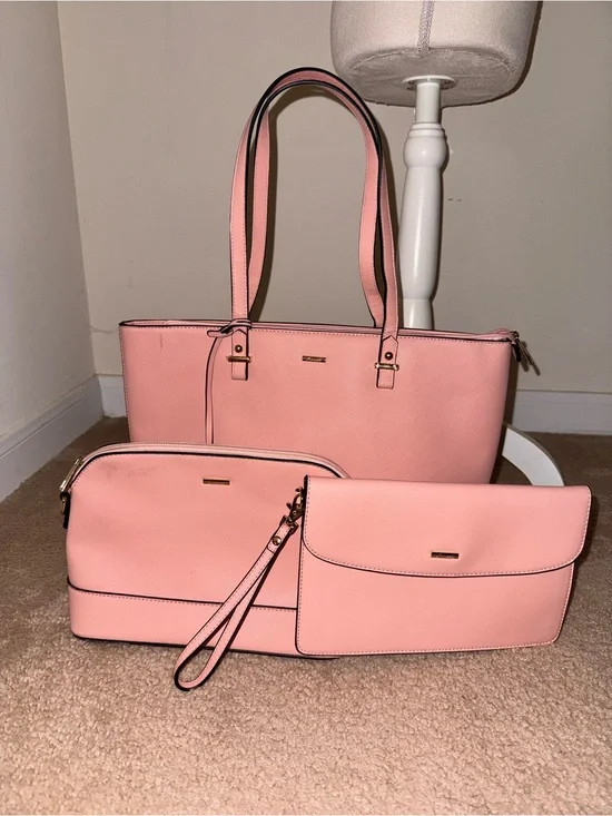 Women's Pink Three-Piece Tote, Wristlet & Clutch Set