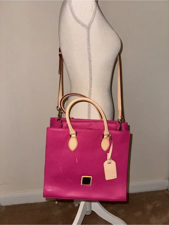 Dooney & Bourke Hot Pink Tote with Cream Handles