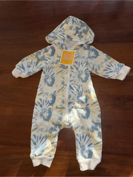 Tie-Dye Hooded Romper in Blue‎ & Yellow - Grayson Threads