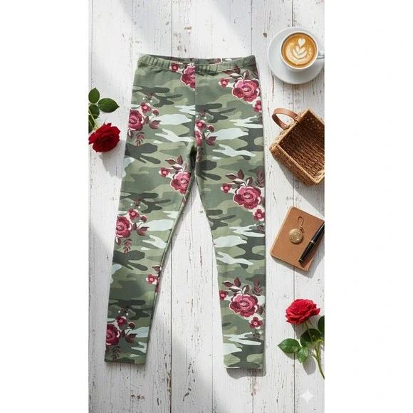 Wonder Nation Girls Camouflage Rose Print Leggings Size L 10 12‎